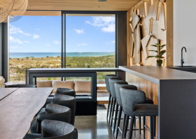 feature kitchen, sunken lounge, ocean views, northland beach house, polished concrete